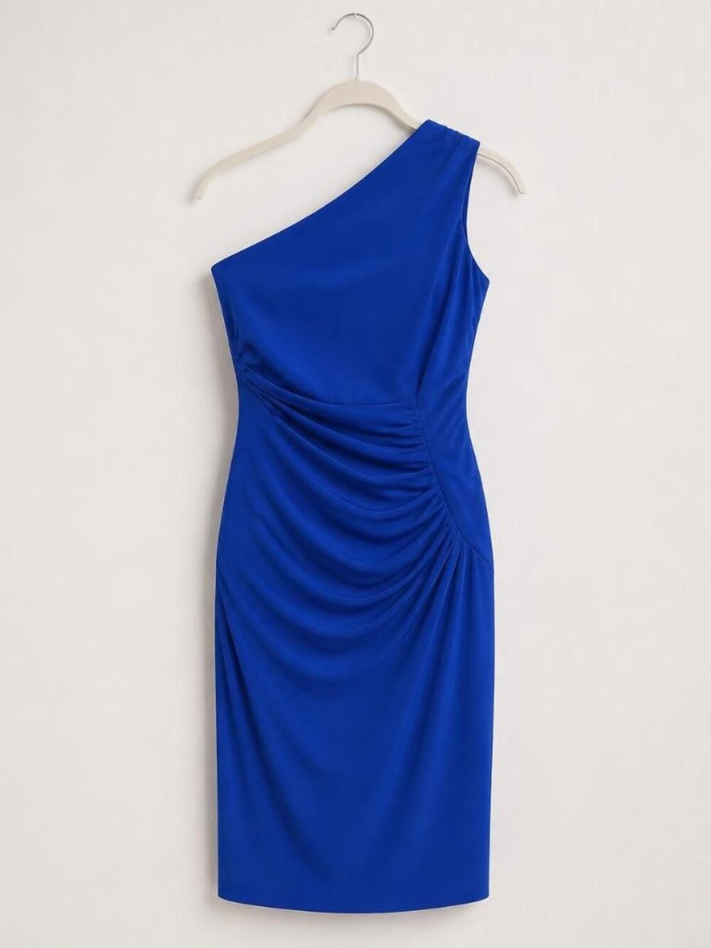 Elegant One-Shoulder Sheath Dress in Cobalt Blue Size 12 NWT